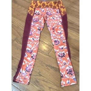 Free People Women's Floral Colorblock Ankle Leggings S Stretch Pocket Zipper